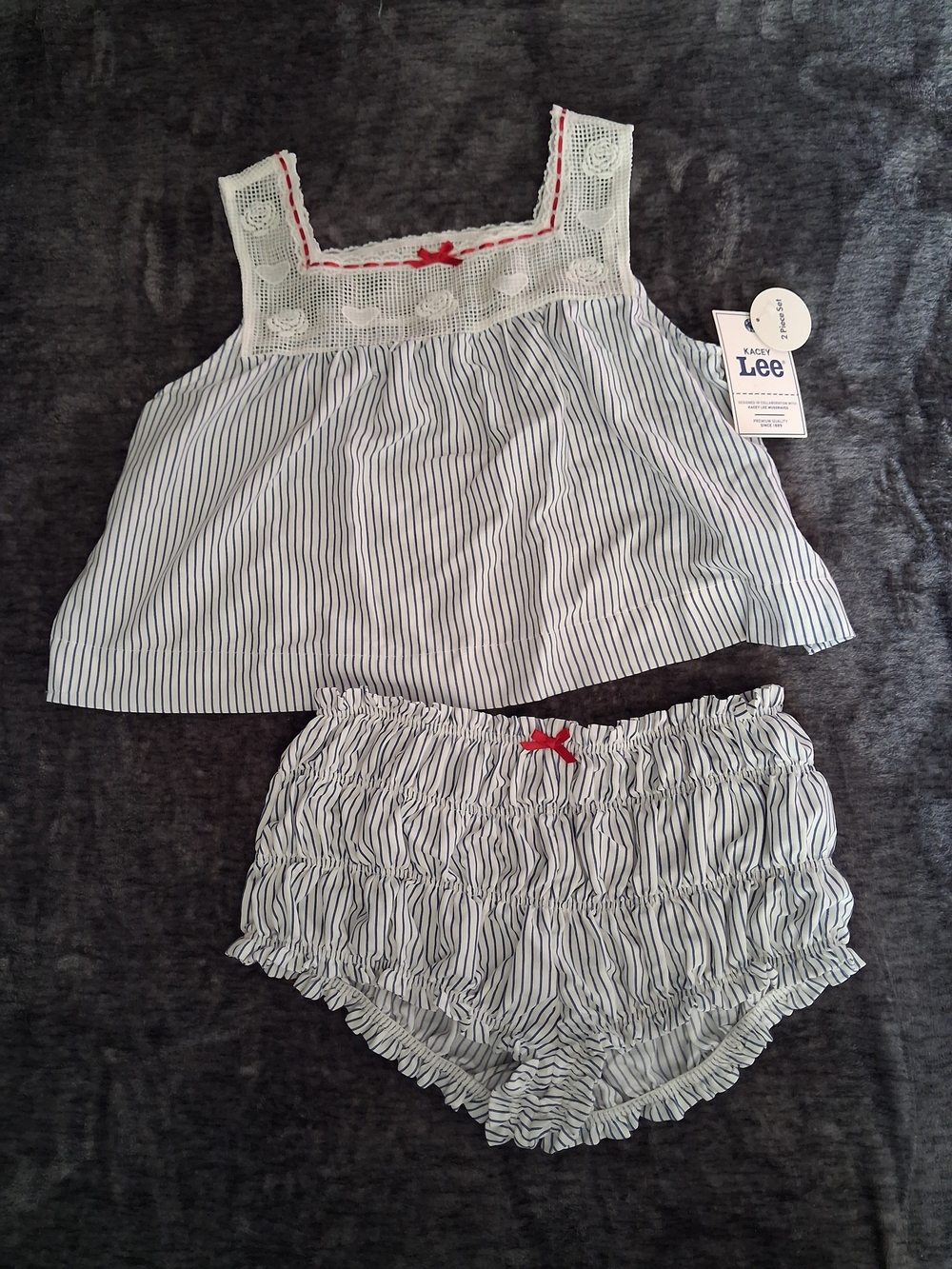 NWT Kacey Lee Blue, White Lingerie/Pajama Lounge 2pc Set Outfit Women Size S 4-6